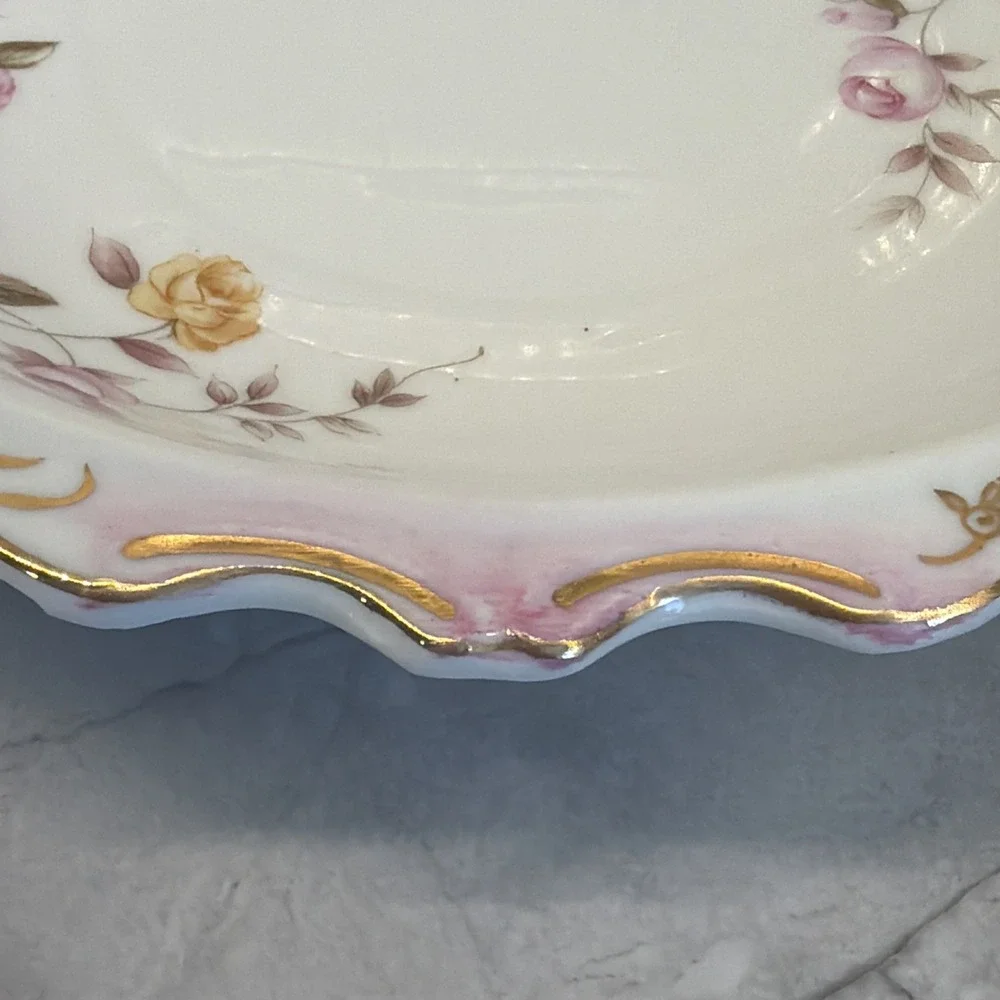 Vintage Lefton China Heritage Rose #6326 Porcelain Serving Bowl Pink Yellow Gold